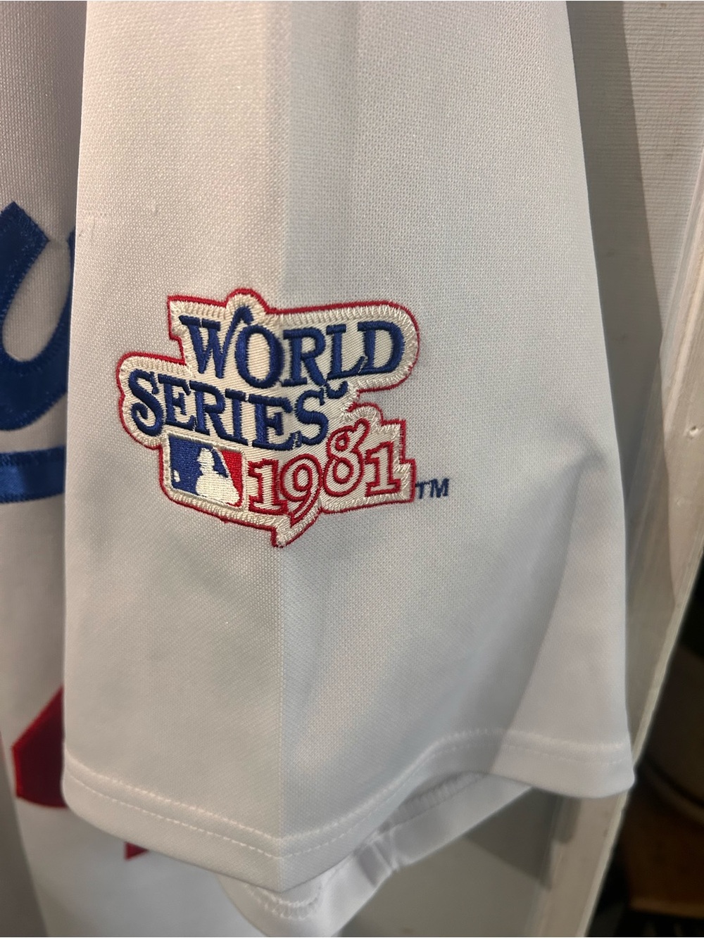 Mitchell & Ness White Baseball Jersey with Blue Stitching - Picture 5 of 6